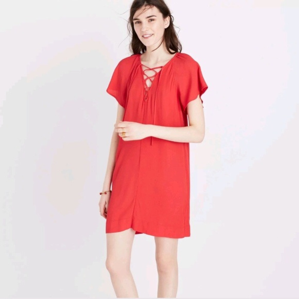 NWT Red Lace-Up Madewell Dress